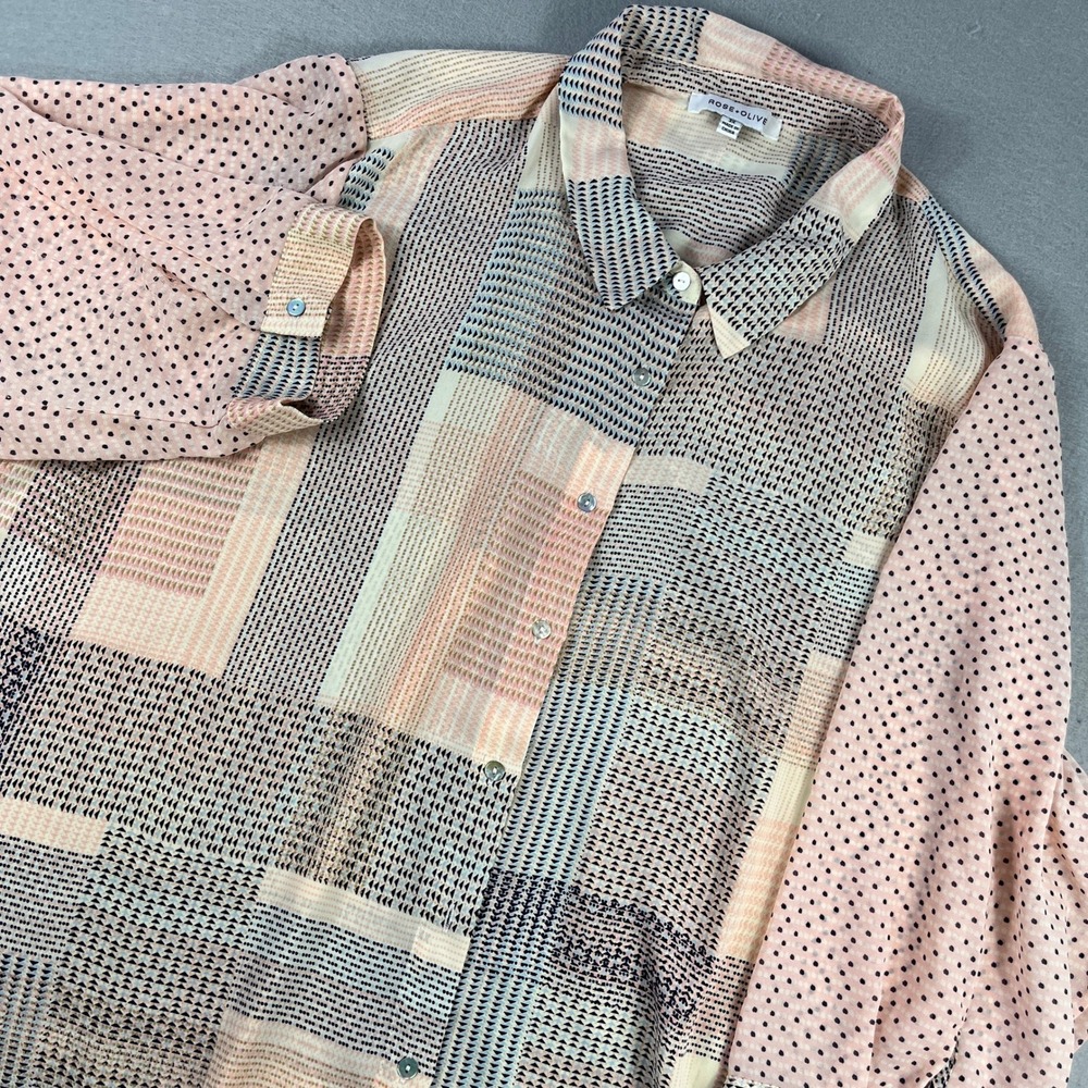 Rose + Olive Womens 3X Pink Mixed Geometric Polka Dot Button Down Blouse Top